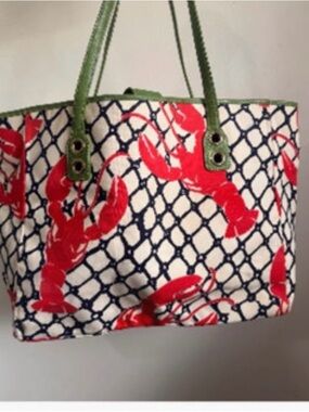 kate spade Red Lobster Canvas Tote with Green Trims